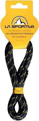 Schwarze Schnürsenkel mit gelben Akzenten; Modell "Mountain Trango" von La Sportiva; für Bergschuhe.