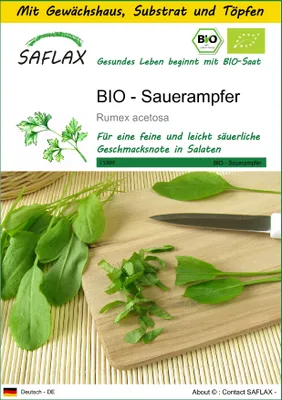 Produktbild von SAFLAX Anzucht Set - BIO - Sauerampfer - Rumex acetosa - 400 Samen - Mit Mini-Gewächshaus, Anzuchtsubstrat und 2 Töpfen