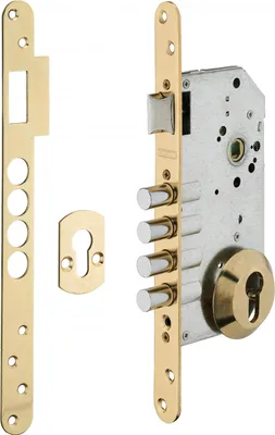 Image de Boitier de serrure encastrable à cylindre pour porte d'entrée, axe 60mm, 4 pênes, bouts ronds, laiton - THIRARD