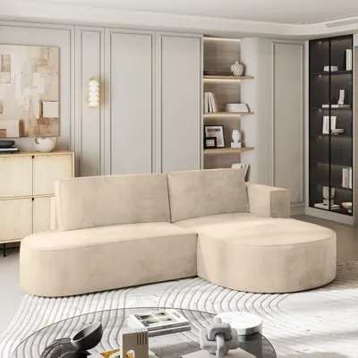 Produktbild von Masseno Ecksofa CORTIO M R-S mit Schlaffunktion L-Form, Sofa mit Bettkasten, Wohnzimmersofa, Couch, Soffa, Bettsofa, Couchgarnitur- Creme, MONOLITH 04