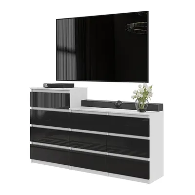 Zdjęcie produktu dla Komoda 160 Cm Biały Mat / Czarny Połysk 10 Szuflad, Zestaw Dwóch Szuflad, Salon