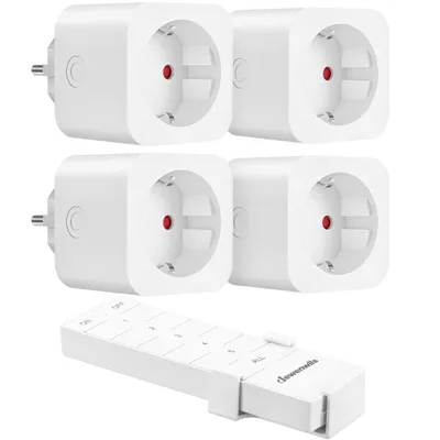 Produktbild von DEWENWILS Funksteckdose mit Fernbedienung, 4er Set, 30m Reichweite, Weiß, 3680W