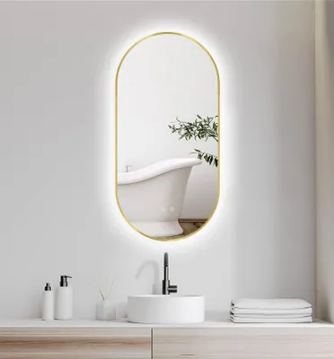 Obrázek produktu pro Zrcadlo do koupelny Selene LED s funkcí proti zamlžování, rozměry 45x90 cm, zlatá barva