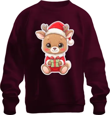 Produktbild von Süßes Rentier Weihnachten Geschenk Kinder Kawaii Niedlich Cartoon Uni Sweatshirt Pullover, Burgundy, XL