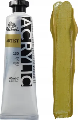 Produktbild von Acrylfarbe Phoenix Artist 130 Gold – Professionelle Gold Acrylfarbe 60 ml, Hochpigmentierte Künstlerfarbe mit Metallischem Glanz