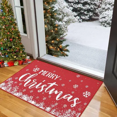 Produktbild von Weihnachts-Fu?matte 40 ¡Á 60 cm, Weihnachtliche Tš¹rmatte aus 100 % Polyester, 1900 GSM, Rutschfeste Gummirš¹ckseite, Pflegeleicht, Rot
