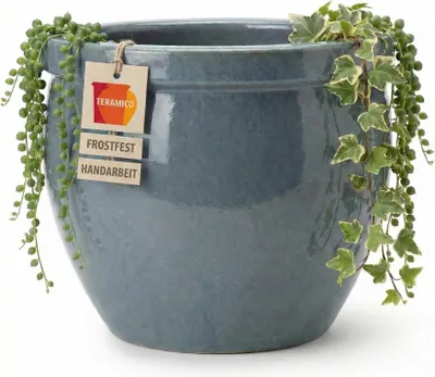 Produktbild von Pflanzkübel Keramik "Bavaria Tall" Frostfest Rund - Antik Grau Hell - Handarbeit Garten