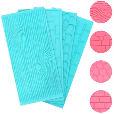 Immagine prodotto di Kurtzy set di 4 stampi in silicone per fondente di plastica set di stampi in silicone per torte al cioccolato set di mattoni, legno, ciottoli e sassi