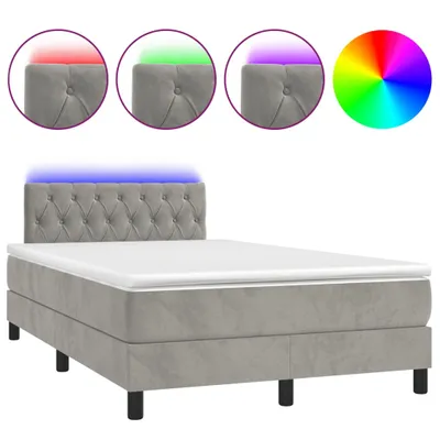 Obrázok produktu pre Box spring posteľ s matracom a LED svetlo sivá 120x190 cm zamat