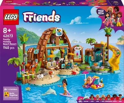 Produktbild von LEGO Friends Familienurlaub im Strandresort - Spielzeug mit 6 Mini-Puppen, Schildkröte & Delfin Tierfigur, Eisstand und Zubehör - Kreatives Geschenk zum Geburtstag für Mädchen ab 8 Jahren - 42673
