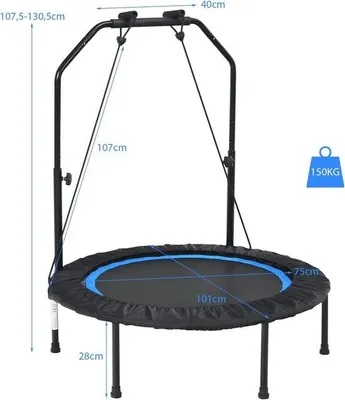 Produktbild von Mini-Trampoline für den Heimgebrauch mit verstellbarem Handgriff und Widerstandsbändern, bis zu 150 kg Belastbarkeit, ideal für Sport und Fitness