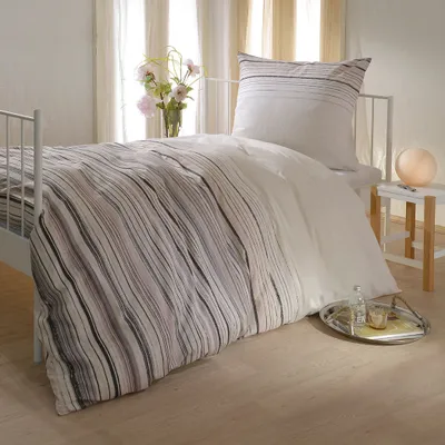 Produktbild von Bettwaren-Shop Biber Bettwäsche Streifen beige 240x220 cm + 2x 80x80 cm