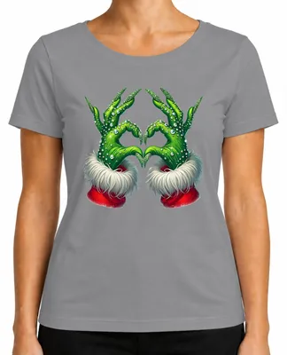 Produktbild von Grinch Hände Herz Glitzer Weihnachten Xmas Ugly Christmas Sweater Damen T-Shirt, Grau, XXL