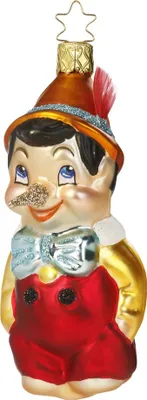 Produktbild von Christbaumschmuck Pinocchio 11cm Glas Figur Rot / Gold / Blau