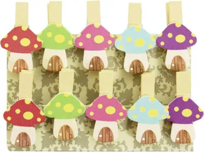 Produktbild von Oblique Unique 10 Mini Wäscheklammern Holz Miniklammern Deko Klammern - bunte Pilze