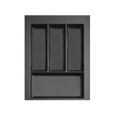 Produktbild von Besteckkasten für 40 cm Schublade Graphit Matt – Zuschneidbar (B: 29-35 cm x T: 42-49 cm) – Besteckeinsatz Anthrazit – 4 Fächer