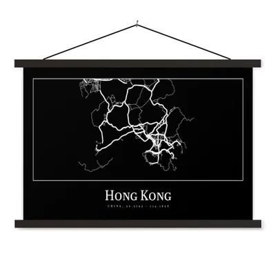 Produktbild von MuchoWow® Textilposter Hongkong - Karte - Stadtplan - Routenbeschreibung 60x40 cm mit schwarzem Rahmen - Hölzernes
