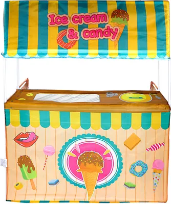 Produktbild von Kinder Eisstand, Süßwaren Verkaufsstand, Spielzelt mit Stangenkonstruktion und Plane für Front, Tresen und Seitenwände, BxTxH ca. 89,5 x 51 x 121 cm