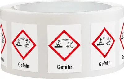 Produktbild von Dreifke® Aufkleber I Gefahrensymbol Ätzwirkung GHS 05, Gefahr, Folie, 37x52mm...