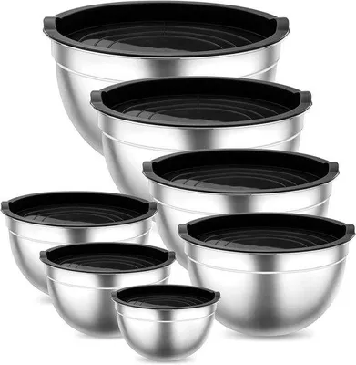 Image de Set de 7 pièces en acier inoxydable, empilables, noir, 0,7-6,5 l