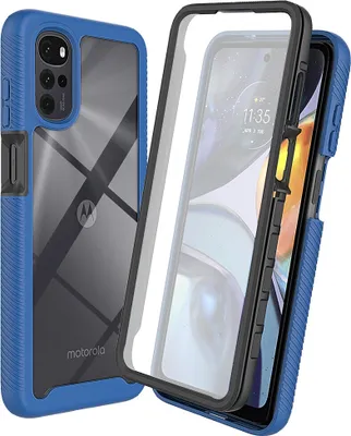 Produktbild von Moto G22 Hülle, TPU Bumper mit Eingebautem Displayschutz 360 Grad Komplettschutz Schutzhülle für Motorola Moto G22 Dunkelblau