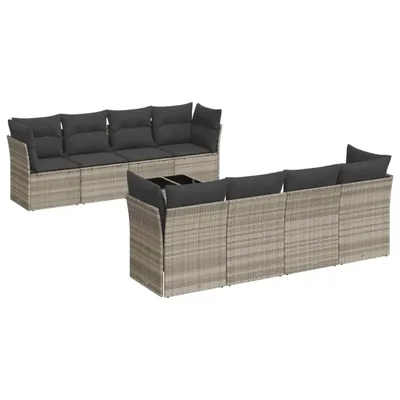 Produktbild von vidaXL 9-tlg. Garten-Sofagarnitur mit Kissen Hellgrau Poly Rattan