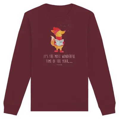 Produktbild von Mr. & Mrs. Panda Bio Baumwoll Pullover Fuchs Sänger Größe XL - Burgundy - Geschenk, Sweater, Weihnachtslieder, Sweatshirt, Pulli, Winter, Weihnachten, Singen