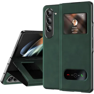 Obrázek produktu pro Slim flipové kožené pouzdro pro Samsung Galaxy Z Fold 5, s okénkem pro zobrazení a funkcí stojánku zelené