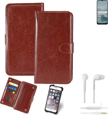 Produktbild von K-S-Trade 360° Hülle kompatibel mit Nokia G20 inkl. Headphones braun Kunstleder Case BookCase WalletCase Kunstlederederhülle Handyhülle,