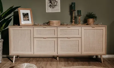 Produktbild von Sideboard Kommode groß Bali | Sonoma Eiche / Rafia Geflecht | Mediterran