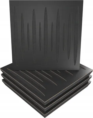 Immagine prodotto di 4 pannelli acustici da parete con set di montaggio | "PULSAR" 50x50x5cm | assorbimento e diffusione | colore: nero