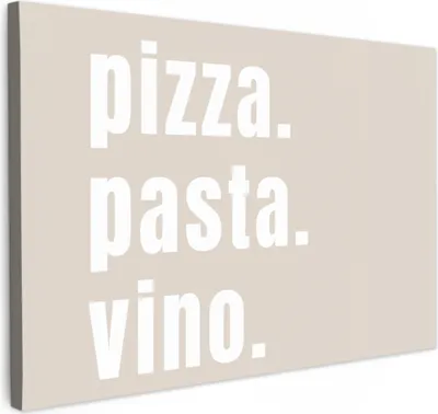 Produktbild von MuchoWow® - Leinwandbilder - Zitat - Pizza, Pasta, Vino - Beige - Weiß, Wandbild, Wanddeko Bilder Wohnzimmer, 30x20cm