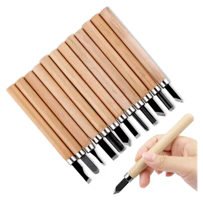 Produktbild von 12 Stück Schnitzmesser Set, Holzschnitzwerkzeug Set, Mini Schnitzmesser Set, Schnitzwerkzeug für Holz