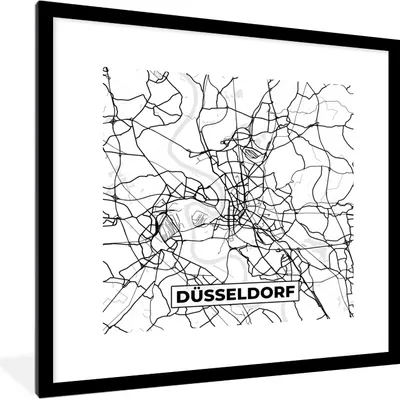 Produktbild von MuchoWow® Gerahmtes Poster Karte - Düsseldorf - Stadtplan 40x40 cm - Poster mit Schwarzem Bilderrahmen Wandposter Rahmen Foto Bilder - Poster - Plakat im Rahmen