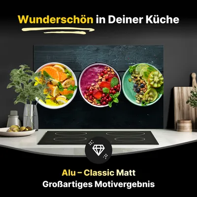 Produktbild von Spritzschutz Küchenrückwand aus Aluminiumverbund in Matt 60x60 cm - Leckere Frucht-Joghurt-Bowls