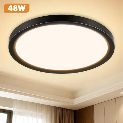 Obrázok produktu pre Čierna LED stropná lampa – Ultra tenké minimalistické stropné svietidlo – 48 W – 6000 K (studená biela) – balenie 2 kusov – materiál: železo a akryl – nie je stmívateľné
