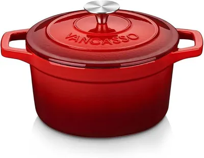 Imagen del producto de Olla de hierro fundido para hornear pan, cazuela de hierro fundido con tapa, 2 litros, diámetro 20 cm