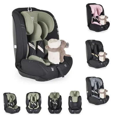 Obrázek produktu pro Dětská autosedačka Moni i-Size Start (76-150 cm) s nastavitelnou opěrkou hlavy, plyšová hračka zelená