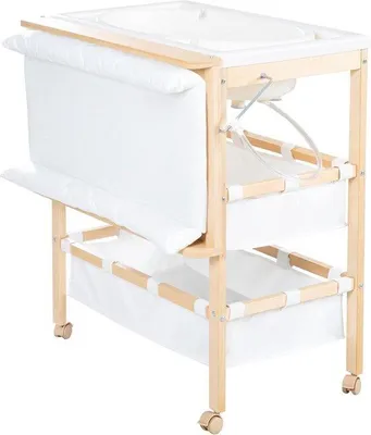 Immagine prodotto di Set da bagno pieghevole in legno naturale con fasciatoio bianco