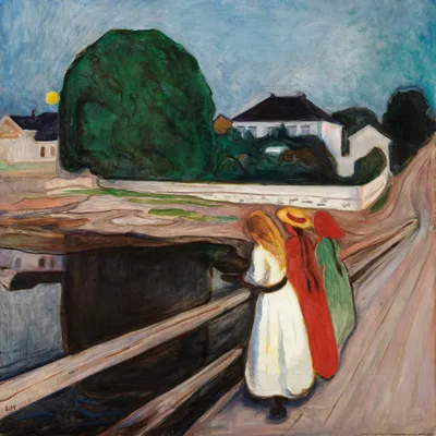 Obrázek produktu pro Edvard Munch Art Print Obraz - Tři dívky na mostě, 1901 (70 x 70 cm)