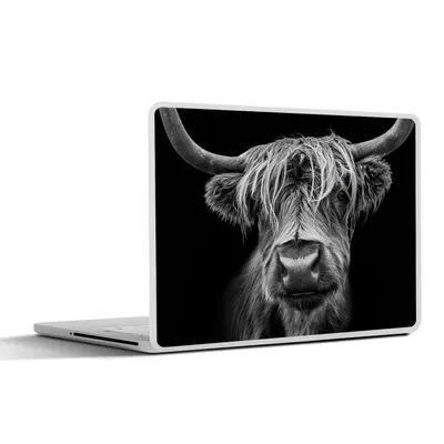 Produktbild von MuchoWow® Laptop Aufkleber Sticker Cover Schottischer Highlander - Hörner - Schwarz - Weiß - Kuh - Wild - Tiere 25x18 cm - Laptop-Deko