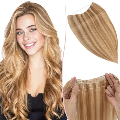 Obrázek produktu pro Prodlužování vlasů drátkem, 1 cop, přírodní vlasy, 50 cm, barva: světle hnědá/světle blond, hmotnost: 70 g