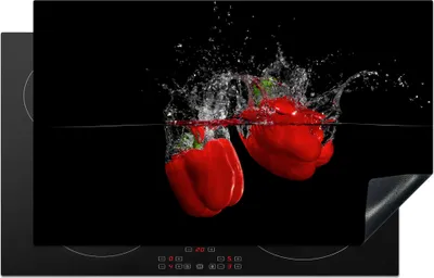 Produktbild von KitchenYeah© Herdabdeckplatte Paprika - Gemüse - Stilleben - Wasser - Rot , 85x52cm, Küche Deko, Glaskeramikkochfeld Herdabdeckung, Abdeckplatte fùr Kochfeld