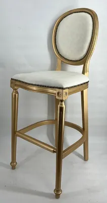 Produktbild von Casa Padrino Barock Barstuhl Hellgrau / Gold - Handgefertigter Massivholz Barhocker mit edlem Samtstoff - Barock Bar Möbel - Edel & Prunkvoll