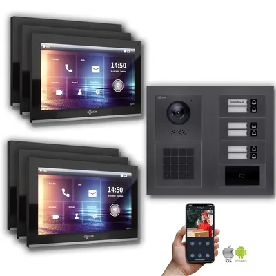 Produktbild von Goliath IP Video Türsprechanlage: 10-Zoll 6 Familienhaus, RFID, Zahlencode, Anthrazit  : 10 Zoll Schwarz : Unterputzdose Monitor Farbe: 10 Zoll Schwarz Montage: Unterputzdose