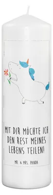 Produktbild von Mr. & Mrs. Panda Kerze Einhorn Blume 29 x 8 cm XL - Weiß - Geschenk, Unicorn, Freund, Erinnerungskerze, Liebe, Wachskerze, Einhörner, Stumpenkerze, Erinnerungslicht