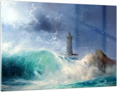 Produktbild von Bilder auf glas - Leuchtturm Meer - 120x80cm - Glasbilder - Wandbilder - Kunstdruck - zum Aufhängen bereit - Wanddekoration aus Glas - Glas Bilder - Wandbild auf Glas - Einteilig - GAA120x80-3576