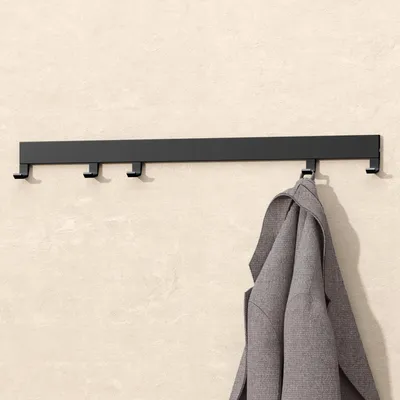 Produktbild von doporro Wandgarderobe aus Aluminium mit verschiebbaren Garderobenhaken, Garderobenleiste mit Kleiderhaken für Flur, Bad, 40 cm, Matt Schwarz, Stalo10