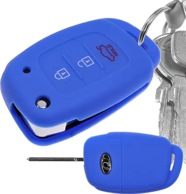 Produktbild von Auto Schlüssel Hülle Silikon Schutz Cover Blau kompatibel mit Hyundai i10 i20 Elantra i40 Sonata ix25 ix35 Tucson 3 Tasten Klappschlüssel