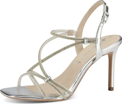 Produktbild von Tamaris Damen Sandalette Karree Strass Metallic Optik Stiletto Absatz 1-28332-20, Größe:40 EU, Farbe:Silber